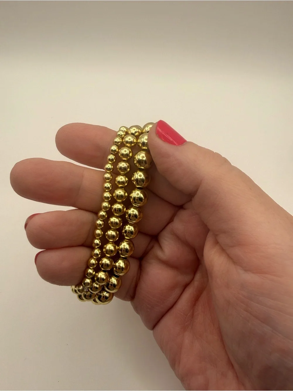 Plated Brass Beaded Bracelet Stack Set of 3 | 8, 6, &  4mm Bracelets